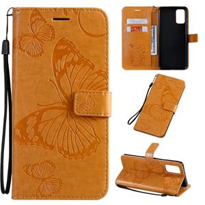 huismerk Voor Galaxy S20 Ultra Pressed Printing Butterfly Pattern Horizontale Flip PU Lederen case met Holder & Card Slots & Wallet & Lanyard(Geel)