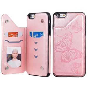 huismerk Voor iPhone 6 Plus Butterfly Embossing Pattern Shockproof Protective Case met Holder & Card Slots & Photo Frame (Rose Gold)