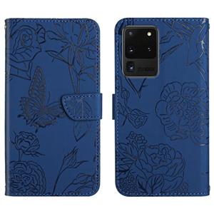 huismerk Voor Samsung Galaxy S20 Ultra Skin Feel Butterfly Peony reliëf lederen telefoonhoes