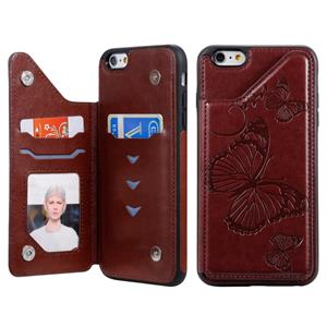 huismerk Voor iPhone 6 Plus Butterfly Embossing Pattern Shockproof Protective Case met Holder & Card Slots & Photo Frame(Brown)