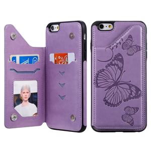 huismerk Voor iPhone 6 Plus Butterfly Embossing Pattern Shockproof Protective Case met Holder & Card Slots & Photo Frame(Paars)