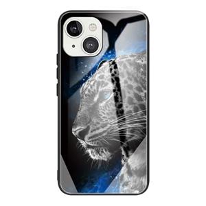 huismerk Gehard glas + TPU rand beschermhoes voor iPhone 13 Mini (luipaard)