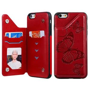 huismerk Voor iPhone 6 Plus Butterfly Embossing Pattern Shockproof Protective Case met Holder & Card Slots & Photo Frame(Red)