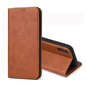 huismerk Dermis textuur PU horizontale Flip lederen case voor iPhone XS Max met houder & kaartsleuven & portemonnee (bruin)