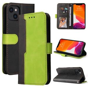 huismerk Business Stitching-Color horizontale flip PU lederen geval met houder & kaart slots &fotolijst voor iPhone 13 (groen)