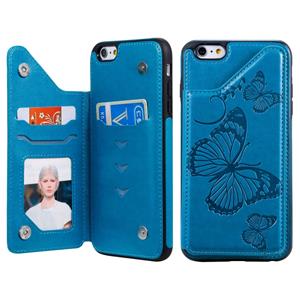 huismerk Voor iPhone 6 Plus Butterfly Embossing Pattern Shockproof Protective Case met Houder & Card Slots & Photo Frame(Blue)