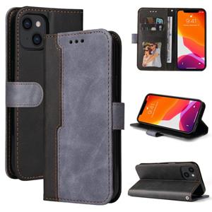 huismerk Business Stitching-Color Horizontal Flip PU Leather Case with Holder & Card Slots & Photo Frame For iPhone 13 (Grey)