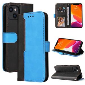 huismerk Business Stitching-Color Horizontal Flip PU Leather Case with Holder & Card Slots & Photo Frame For iPhone 13 (Blue)