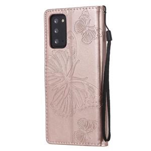 huismerk Voor Samsung Galaxy Note20 3D Butterflies Embossing Pattern Horizontale Flip Lederen Case met Holder & Card Slot & Wallet (Rose Gold)