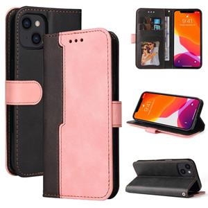 huismerk Business Stitching-Color Horizontal Flip PU Leather Case with Holder & Card Slots & Photo Frame For iPhone 13 (Pink)