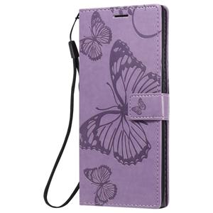 huismerk Voor Samsung Galaxy Note20 Ultra 3D Butterflies Embossing Pattern Horizontale Flip Lederen Case met Holder & Card Slot & Wallet(Paars)