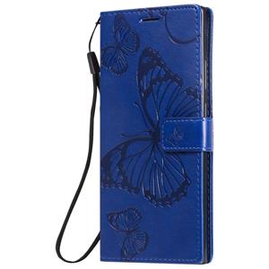 huismerk Voor Samsung Galaxy Note20 Ultra 3D Butterflies Embossing Pattern Horizontale Flip Lederen Case met Holder & Card Slot & Wallet(Blauw)