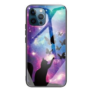 huismerk Gehard Glass + TPU Border Beschermhoes voor iPhone 13 Pro (Cat and Butterfly)