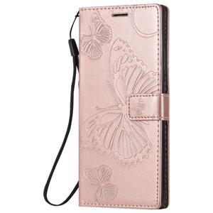 huismerk Voor Samsung Galaxy Note20 Ultra 3D Butterflies Embossing Pattern Horizontale Flip Lederen Case met Holder & Card Slot & Wallet(Rose Gold)