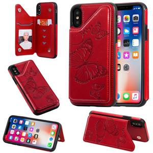 huismerk Voor iPhone X & XS Butterfly Embossing Pattern Shockproof Protective Case met Holder & Card Slots & Photo Frame(Red)