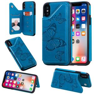 huismerk Voor iPhone X & XS Butterfly Embossing Pattern Shockproof Protective Case met Houder & Card Slots & Photo Frame(Blue)