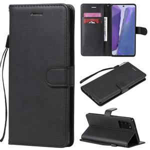 huismerk Voor Samsung Galaxy Note20 Solid Color Horizontale Flip PU Lederen case met Holder & Card Slots & Wallet & Lanyard(Zwart)