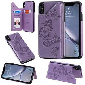 huismerk Voor iPhone XS Max Butterfly Embossing Pattern Shockproof Protective Case met Holder & Card Slots & Photo Frame(Paars)