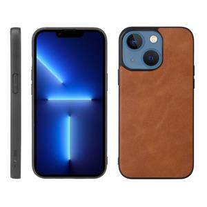 huismerk Cowhide Texture PU-telefooncase voor iPhone 13 (Bruin)