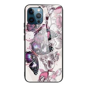 huismerk Gehard Glass + TPU Grens Beschermhoes voor iPhone 13 Pro Max (bloemen en vlinders)