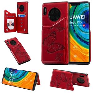 Huismerk Voor Huawei Mate30 Pro Butterfly Embossing Pattern Shockproof Protective Case met Holder & Card Slots & Photo Frame(Red)