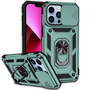 huismerk Glijdende Cockshield Holder telefoonhoesje voor iPhone 13 Pro (Dark Green)