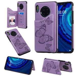 huismerk Voor Huawei Mate30 Butterfly Embossing Pattern Shockproof Protective Case met Holder & Card Slots & Photo Frame(Paars)