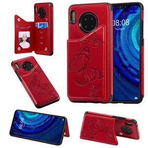 huismerk Voor Huawei Mate30 Butterfly Embossing Pattern Shockproof Protective Case met Holder & Card Slots & Photo Frame(Red)