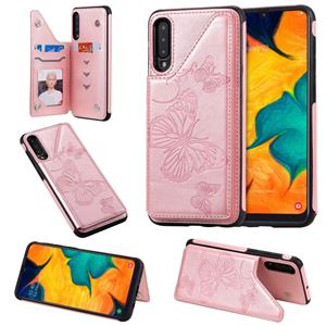 huismerk Voor Galaxy A50 Butterfly Embossing Pattern Shockproof Protective Case met Holder & Card Slots & Photo Frame(Rose Gold)