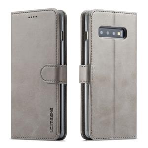 lc.imeeke Voor de Galaxy S10 plus LC. IMEEKE kalf textuur horizontale Flip lederen draagtas met houder & kaartsleuven & portemonnee (grijs)