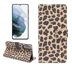 huismerk Voor Samsung Galaxy S21 5G Leopard Pattern Horizontale Flip Lederen case met Holder & Card Slots(Geel)