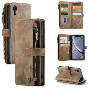 CaseMe-C30 PU + TPU multifunctionele horizontale flip lederen geval met houder kaartsleuf & portemonnee & rits zak voor iPhone XR (bruin)