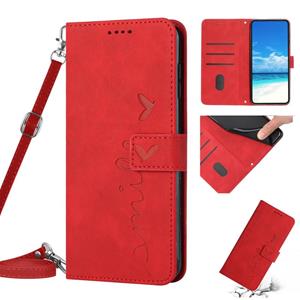 huismerk Voor Samsung Galaxy Note20 Skin Feel Heart patroon lederen telefoonhoes met lanyard