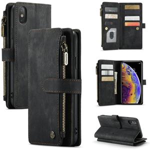 CaseMe-C30 PU + TPU multifunctionele horizontale flip lederen geval met houder kaartsleuf & portemonnee & rits zak voor iPhone XS Max (zwart)