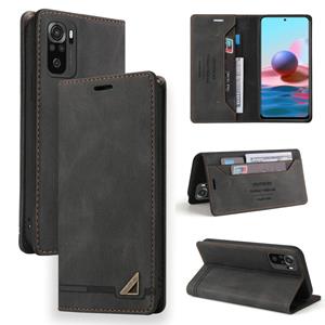 huismerk For Xiaomi Redmi Note 10 Skin Feel Anti-theft Brush Horizontal Flip Leather Case with Holder & Card Slots & Wallet(Black)