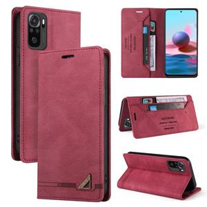 huismerk For Xiaomi Redmi Note 10 Skin Feel Anti-theft Brush Horizontal Flip Leather Case with Holder & Card Slots & Wallet(Wine Red)