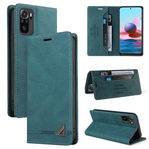 huismerk For Xiaomi Redmi Note 10 Skin Feel Anti-theft Brush Horizontal Flip Leather Case with Holder & Card Slots & Wallet(Blue)