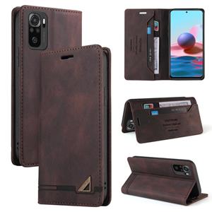 huismerk For Xiaomi Redmi Note 10 Skin Feel Anti-theft Brush Horizontal Flip Leather Case with Holder & Card Slots & Wallet(Brown)