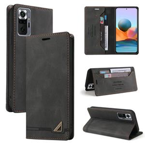 huismerk For Xiaomi Redmi Note 10 Pro Skin Feel Anti-theft Brush Horizontal Flip Leather Case with Holder & Card Slots & Wallet(Black)