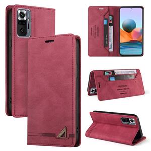 huismerk For Xiaomi Redmi Note 10 Pro Skin Feel Anti-theft Brush Horizontal Flip Leather Case with Holder & Card Slots & Wallet(Wine Red)