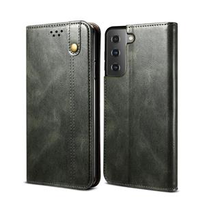 huismerk Voor Samsung Galaxy S22 + 5G Simple Wax Crazy Horse Texture Horizontale Flip Lederen Telefoonhoesje Met Kaart Slots & Houder (Dark Green)