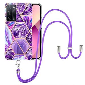 huismerk For OPPO A53s 5G / A55 5G / A54 4G / A16 Electroplating Splicing Marble TPU Phone Case with Lanyard(Dark Purple)