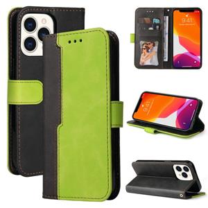 huismerk Business Stitching-Color Horizontal Flip PU Leather Case with Holder & Card Slots & Photo Frame For iPhone 13 Pro Max (Green)