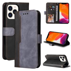 huismerk Business Stitching-Color Horizontal Flip PU Leather Case with Holder & Card Slots & Photo Frame For iPhone 13 Pro Max (Grey)