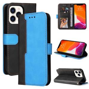 huismerk Business Stitching-Color Horizontal Flip PU Leather Case with Holder & Card Slots & Photo Frame For iPhone 13 Pro Max (Blue)