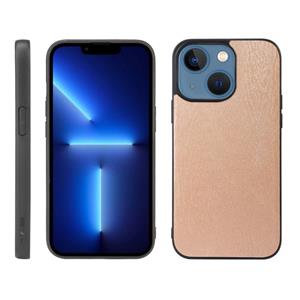 huismerk Wood Texture PU-telefooncase voor iPhone 13 (Goud)