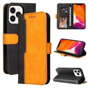 huismerk Business Stitching-Color Horizontal Flip PU Leather Case with Holder & Card Slots & Photo Frame For iPhone 13 Pro Max (Orange)