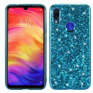 huismerk Glitter poeder schokbestendig TPU Case voor Xiaomi Redmi Note 7 (blauw)