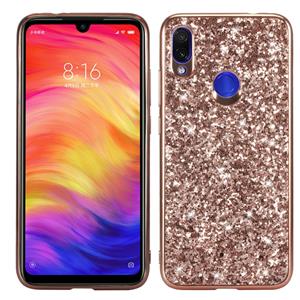 huismerk Glitter poeder schokbestendig TPU Case voor Xiaomi Redmi Note 7 (Rose Gold)