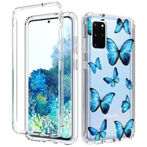 huismerk Voor Samsung Galaxy S20 + 2 in 1 hoge transparante geschilderde schokbestendige pc + TPU-beschermhoes (Blauwe vlinder)